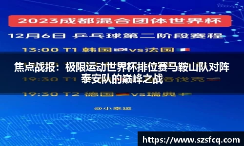 焦点战报：极限运动世界杯排位赛马鞍山队对阵泰安队的巅峰之战